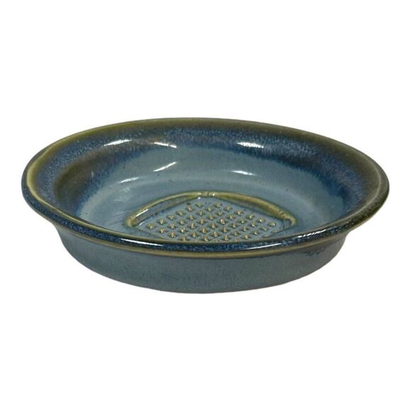 Handmade Pottery The Original Garlic Rub Plate 2008 Maine Studio Blue Glaze - Picture 2 of 8